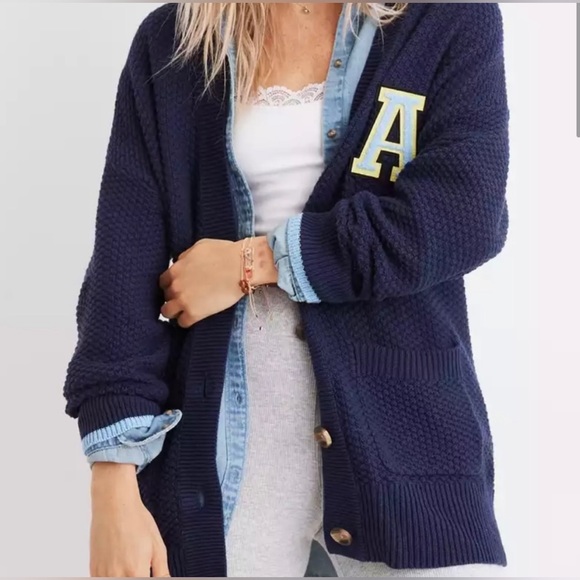 Aerie Varsity Letter A Cardigan Oversized XS - Picture 2 of 6